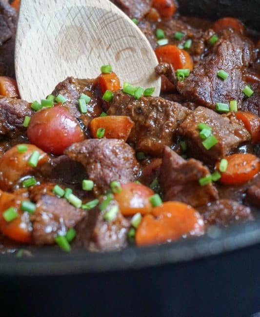 low carb beef stew spoon