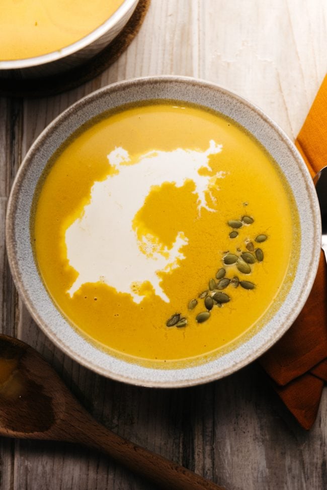 bowl of keto pumpkin soup on a table